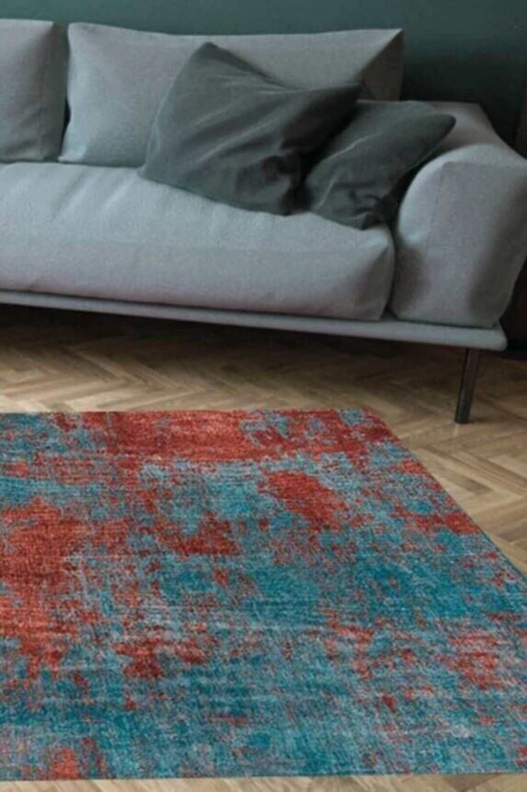 Abstract Rug for Living Room Red and Blue Carpet Timeless Etsy