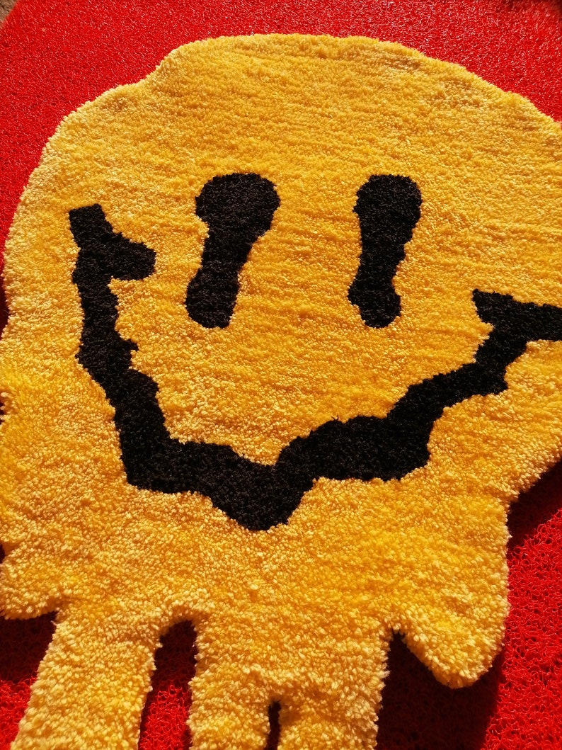 Dripping Smiley Face Rug Yellow Handwoven Tufted With Yarn - Etsy