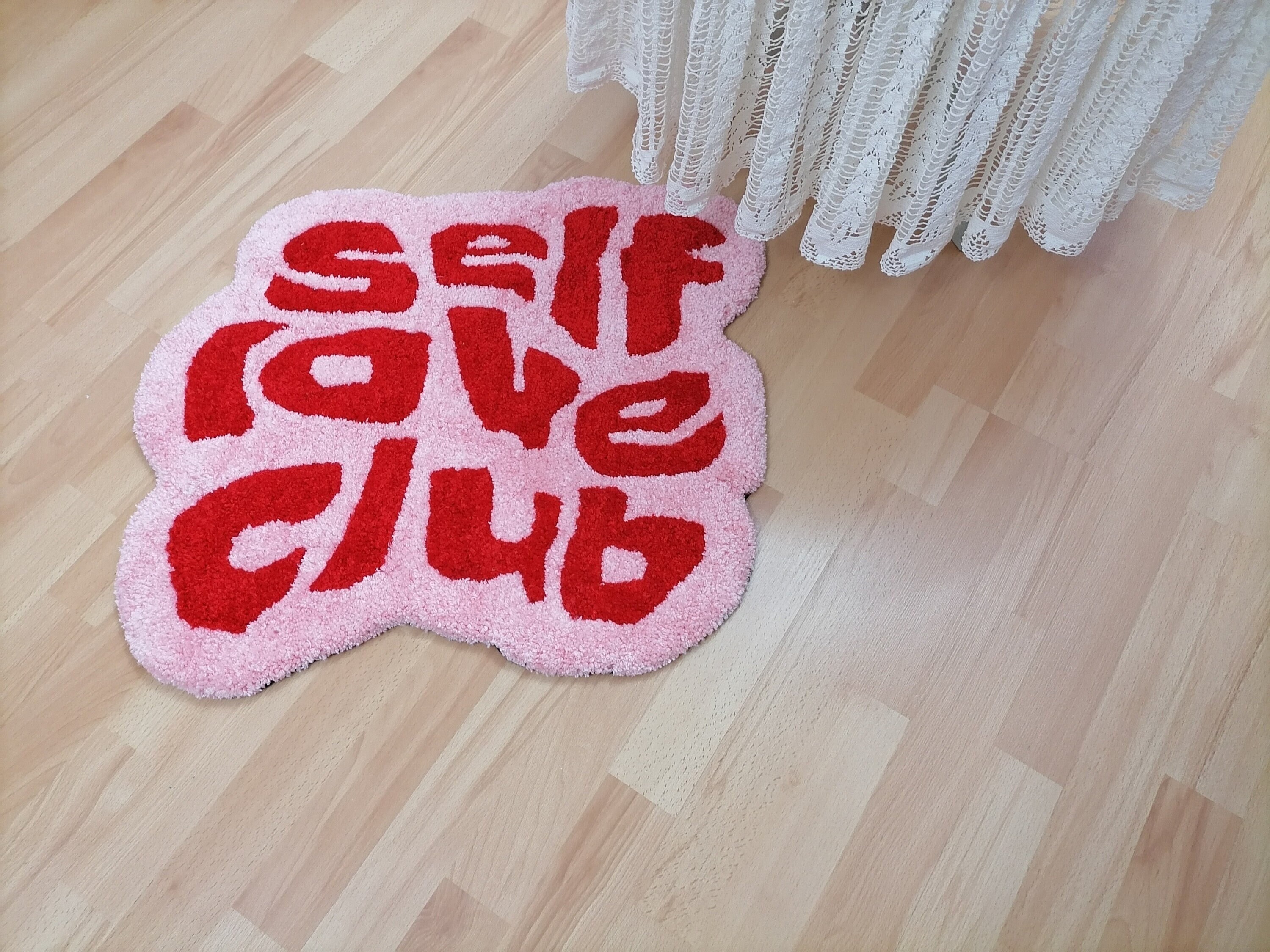 Self Love Rug Red Writing Woman Room Decor Tufted Handwoven Etsy