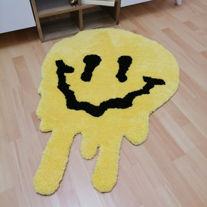 Dripping Smiley Face Rug Yellow Handwoven Tufted With Yarn - Etsy