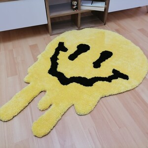 Dripping Smiley Face Rug Yellow Handwoven Tufted With Yarn - Etsy