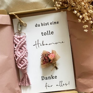 Geschenkidee Hebamme | Makramee Schlüsselanhänger | Hebamme Dankeschön | Dankeskarte | Geburt | Hebamme Karte
