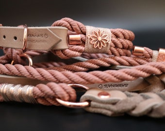 Taupe/Leather Combo Copper Pink & Mud Rose Gold Collar and Leash Set, Dog Leash, Dog Collars, Leashes, Collar, Dog Accessories, Grease Leather