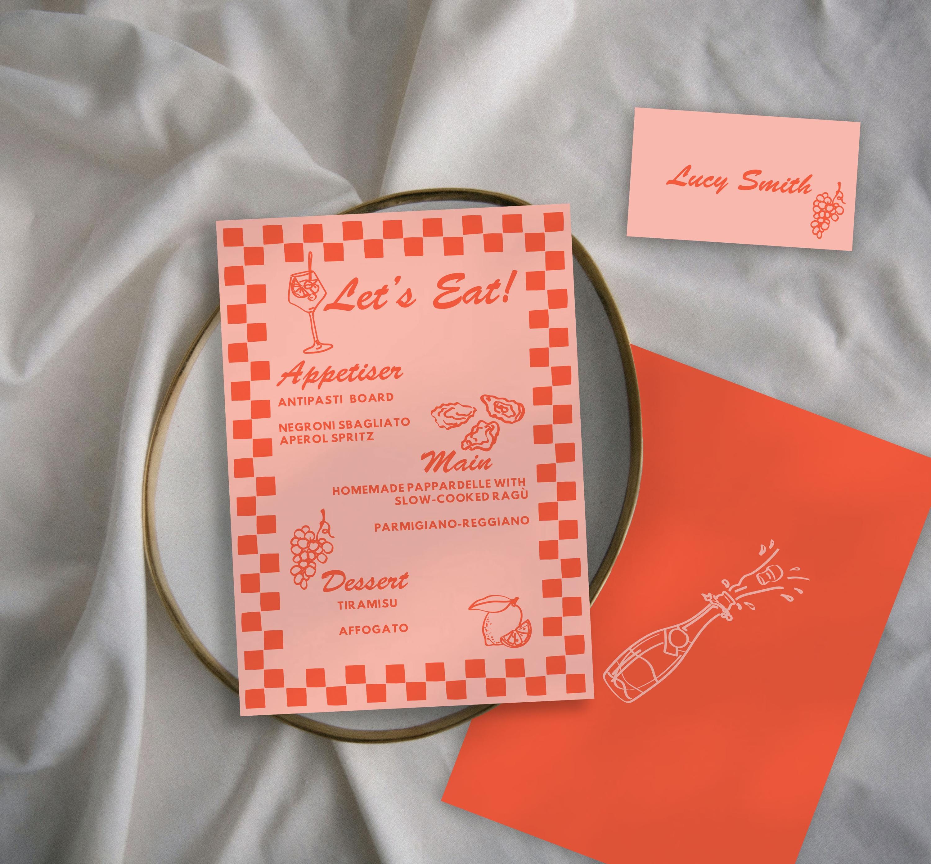 Custom Hand-drawn Dinner Party Menu Template (printable PDF) - Etsy