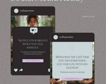 Mindfulness Social Media Bundle-Instagram template mindful coach wellness coaching posts mental health holistic coach Canva Instant Download