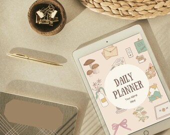 Whimsy Mushroom Daily Planner - Cottagecore, neutral tone, earthy, self care, organization planner