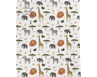 Safari Animals Pattern Velveteen Plush Blanket | Personalized Baby Blanket