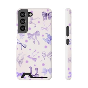 Coquette Purple Bows-telefoonhoesje met kaarthouder - Stijlvolle smartphonehoes, kaarthouder telefoonhoes, schattig girly strikontwerp, trendy kaartsleuf