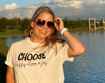 ハッピー・ラブ・ジョイ、モチベーションTシャツ、レディース