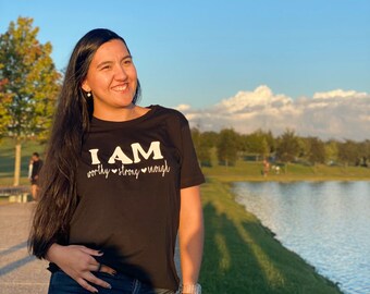 私は価値がある、強い、十分な、モチベーションTシャツ、レディース