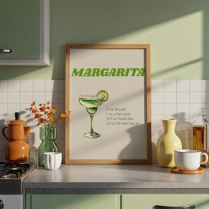 Przepis na akwarelę Margarita Wydrukuj | Cyfrowa sztuka ścienna do baru Wystrój akademika Apartament Kuchnia Koktajl Plakat Pobierz Znak baru alkoholowego