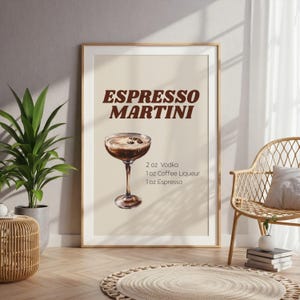 Przepis na koktajl Espresso Martini | Cyfrowa sztuka ścienna Bar Cart Decor Akademik Mieszkanie Kuchnia Wydrukowany plakat kawowy Alkohol Bar Znak