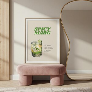 Pikantny koktajl Margarita Wydruk | Cyfrowa sztuka ścienna Bar Cart Decor Akademik Pierwszy plakat kuchenny w mieszkaniu Przepis Wydrukowany znak baru alkoholowego