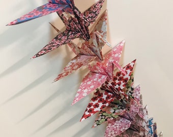 String of Origami Cranes (cherry blossom, Sakura, Japan, flower, floral, gift idea)