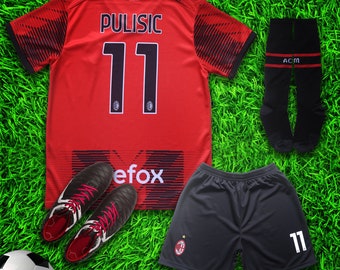 Milan Pulisic #11 Red/Black Soccer Jersey & Shorts with Socks Kit Set for Boys and Girls Youth Sizes