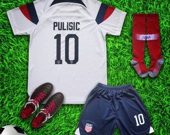 USA Pulisic #10 White Soccer Jersey & Shorts with Socks Set for Boys and Girls Youth Sizes