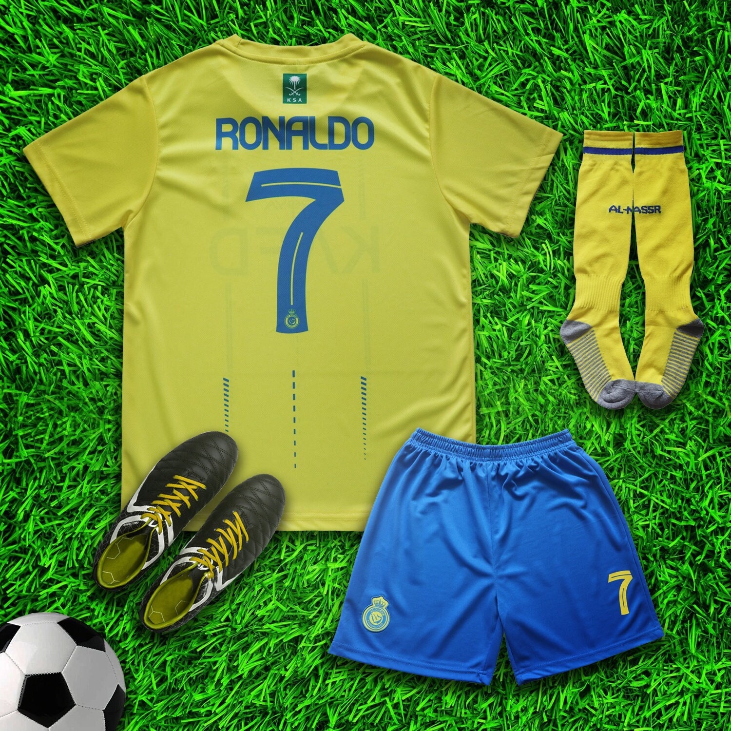 Al-Nassr 2023-2024 Home Concept Football Kit (Libero) - Kids (Long Sleeve)  (Ronaldo 7)