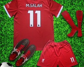 Liverpool Mo Salah #11 no. 11 Red Home Soccer Jersey & Shorts with Socks Set for Boys and Girls Youth Sizes