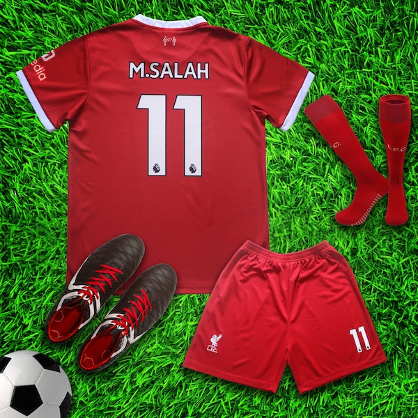 Liverpool Mo Salah #11 no. 11 Red Home Soccer Jersey & Shorts with Socks Set for Boys and Girls Youth Sizes