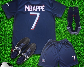 Paris Mbappe #7 Home New 2023/2024 Soccer Jersey & Shorts with Socks Set for Boys and Girls Youth Sizes