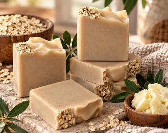 Oatmeal Soap Bar | Fragrance Free Soap | Shea Butter & Olive Oil Soap | Gentle Handmade Soap | Unscented Body Soap | 4.5 oz Bar