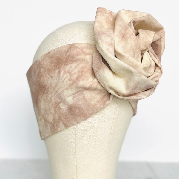 Hand Dyed Extra Long Wide ADJUSTABLE Wire Headband, Nude Beige Tie Dyed Wired Head Wrap , Hair Accessories For Women, No Slip