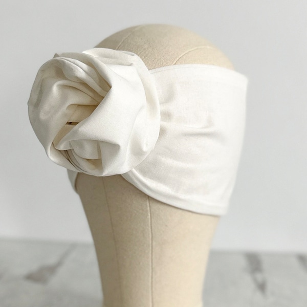 Extra Long Wide Adjustable Wire Headband, White Solid Colored, Wired Headband, Fabric Head Wrap, Turban, Cotton Headband for Women