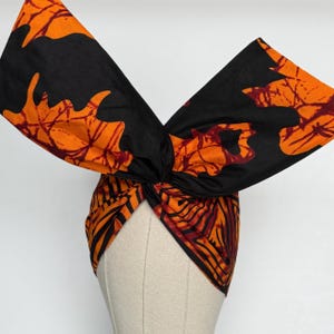 Extra Wide Adjustable Wire Wrap, Ankara Wired Headband, Black Orange African Fabric Head Wrap, Ankara Afro Boho Accessories