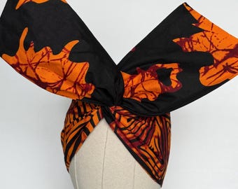 Extra Wide Adjustable Wire Wrap, Ankara Wired Headband, Black Orange African Fabric Head Wrap, Ankara Afro Boho Accessories