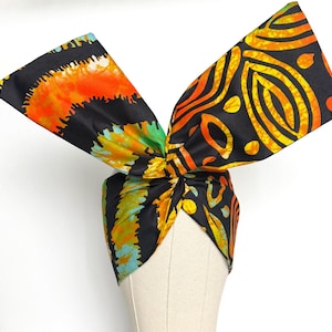 Extra Wide Adjustable Wire Wrap, Ankara Wired Headband, Black Orange Yellow Red African Fabric Head Wrap, Ankara Afro Boho Accessories