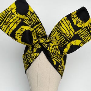 Extra Wide Adjustable Wire Wrap, Ankara Wired Headband, Yellow & Black African Fabric Head Wrap, Ankara Afro Boho Accessories