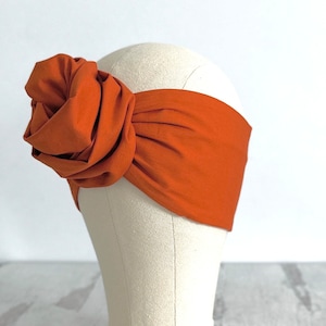 Extra Long Wide Adjustable Wire Headband, Orange Amber Solid Colored, Wired Headband, Fabric Head Wrap, Turban, Cotton Headband for Women