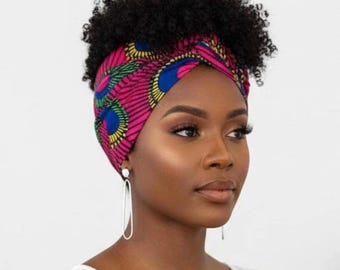 Extra Wide Adjustable Wire Headband African Print, Fuscia Yellow Purple Boho Wired Headband, Fabric Head Wrap, Turban, Gift for Her, Scarf