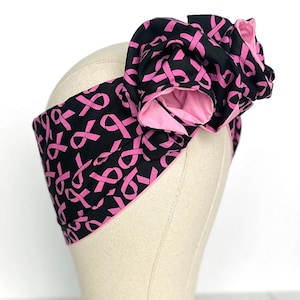 Extra Long Wide BENDABLE Reversible Wire Headband, Breast Cancer Pink Ribbon Batik Print, Wired Head Wrap Turban, Accessories For Women