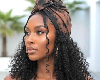 Full Turban Reversible Wire Headband, Hand Dyed Extra Wide Black Brown Wired Headband, Tie Dyed Fabric Head Wrap, Afro Boho Accessories