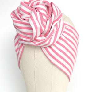 Extra lange brede verstelbare draadhoofdband, roze wit gestreept patroon, bedrade hoofdband, stoffen hoofddoek, tulband damesaccessoires