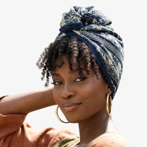 Serre-tête turban avec armatures, réversible extra-large bleu marine imprimé floral, serre-tête en tissu, accessoires femme bohème afro
