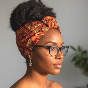 Extra Wide Reversible Wire Wrap African Print Headband, Orange Red Yellow Black Wired Headband, Head Wrap, Turban for Women, Head Scarf