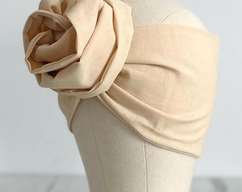Extra Long Wide Adjustable Wire Headband, Champagne Beige Solid Colored, Wired Headband, Fabric Head Wrap, Turban, Cotton Headband for Women