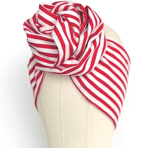 Extra Long Wide Adjustable Wire Headband, Striped Red White Pattern, Wired Headband, Fabric Head Wrap, Turban Women Accessories