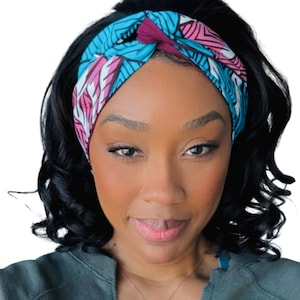 Extra Wide Reversible Wire Wrap African Print Headband, Burgundy Pink Blue Wired Headband, Ankara Head Wrap, Turban for Women, Head Scarf