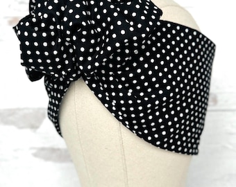 Extra Long Wide Adjustable Wire Headband, Black Polka Dot Pattern, Retro Wired Head Scarf, Mod Style Head Wrap, Turban, Women Accessories