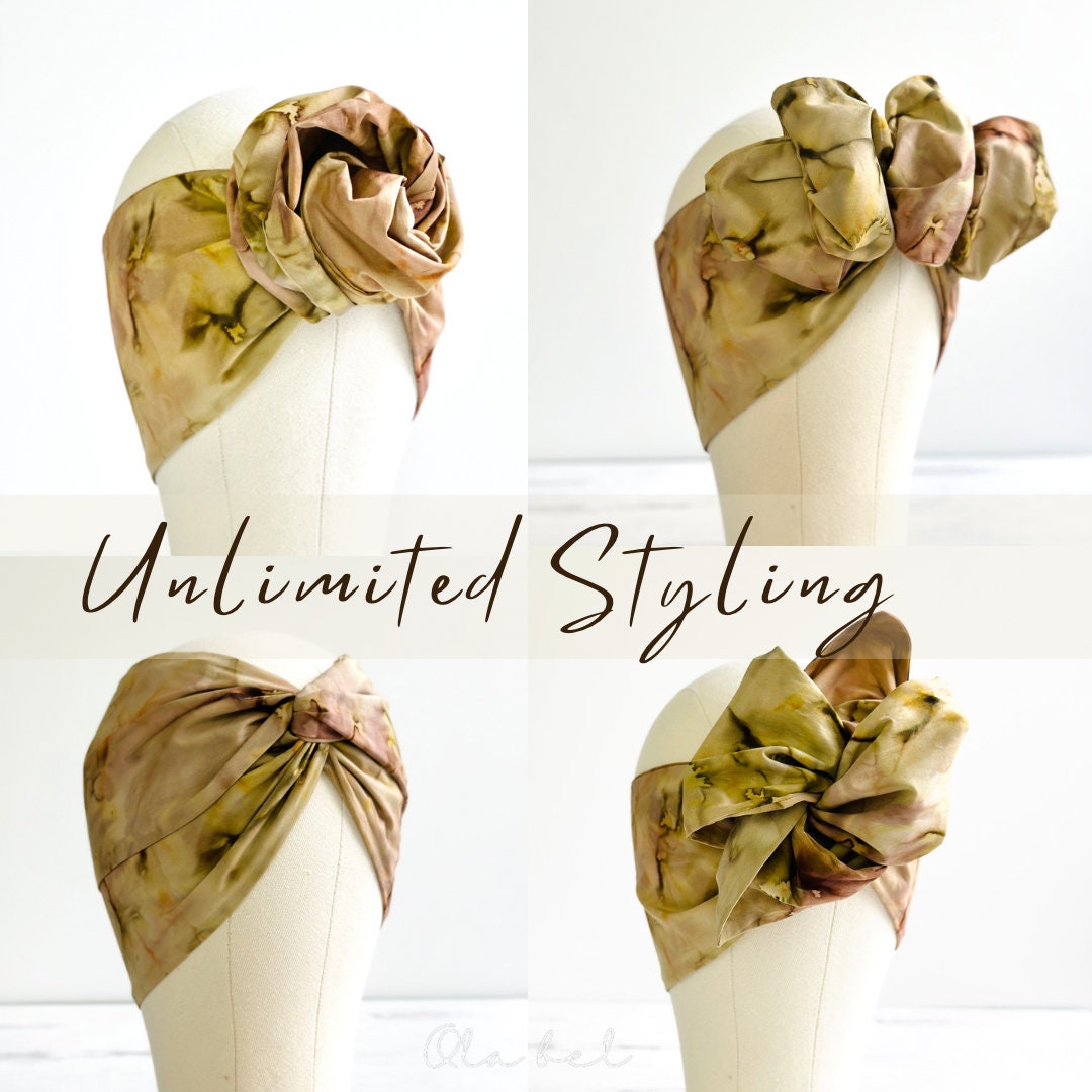 Extra Long Wide Wire Wrap Batik Headband, Brown and Beige, Wired