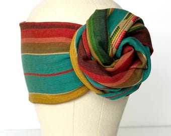 Extra Long & Wide ADJUSTABLE WIRE Headband, Serapes Homespun Multi-color, Wired Headband, Woven Head Wrap, Turban, Accessories For Women