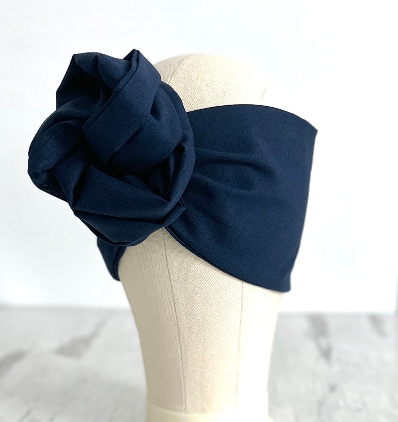 Extra Langes, breites, verstellbares Drahthaarband, dunkelblaues Solid, verdrahtetes Stirnband, Stoff-Kopftuch, Turban, modischer Haarschmuck für Frauen Bild 2