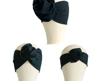 Verstellbares Drahtstirnband, schwarzer Onyx einfarbig, drahtgebundenes Stirnband in mehreren Größen, Stoffkopfwickel, Turban, Baumwollstirnband für Frauen