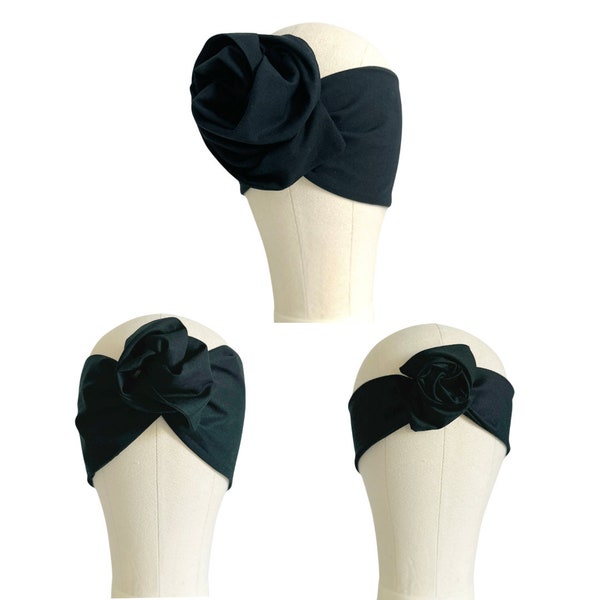 Adjustable Wire Headband, Black Onyx Solid Colored, Multiple Sizes Wired Headband, Fabric Head Wrap, Turban, Cotton Headband for Women