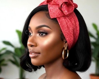 Extra Wide Adjustable Wire Headband, Red White Medallion Print, Boho Wired Headband, Fabric Head Wrap, Turban, Gift for Her, Bendable Scarf