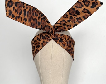 Mini Adjustable Wire Head Wrap, Leopard Print Wired Headband, Bendable Fabric Head Wrap, Women Head Scarf, No Slip Hair Accessories
