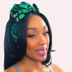 Extra Wide Adjustable Wire Wrap, Ankara Wired Headband, Green & Black African Fabric Head Wrap, Ankara Afro Boho Accessories